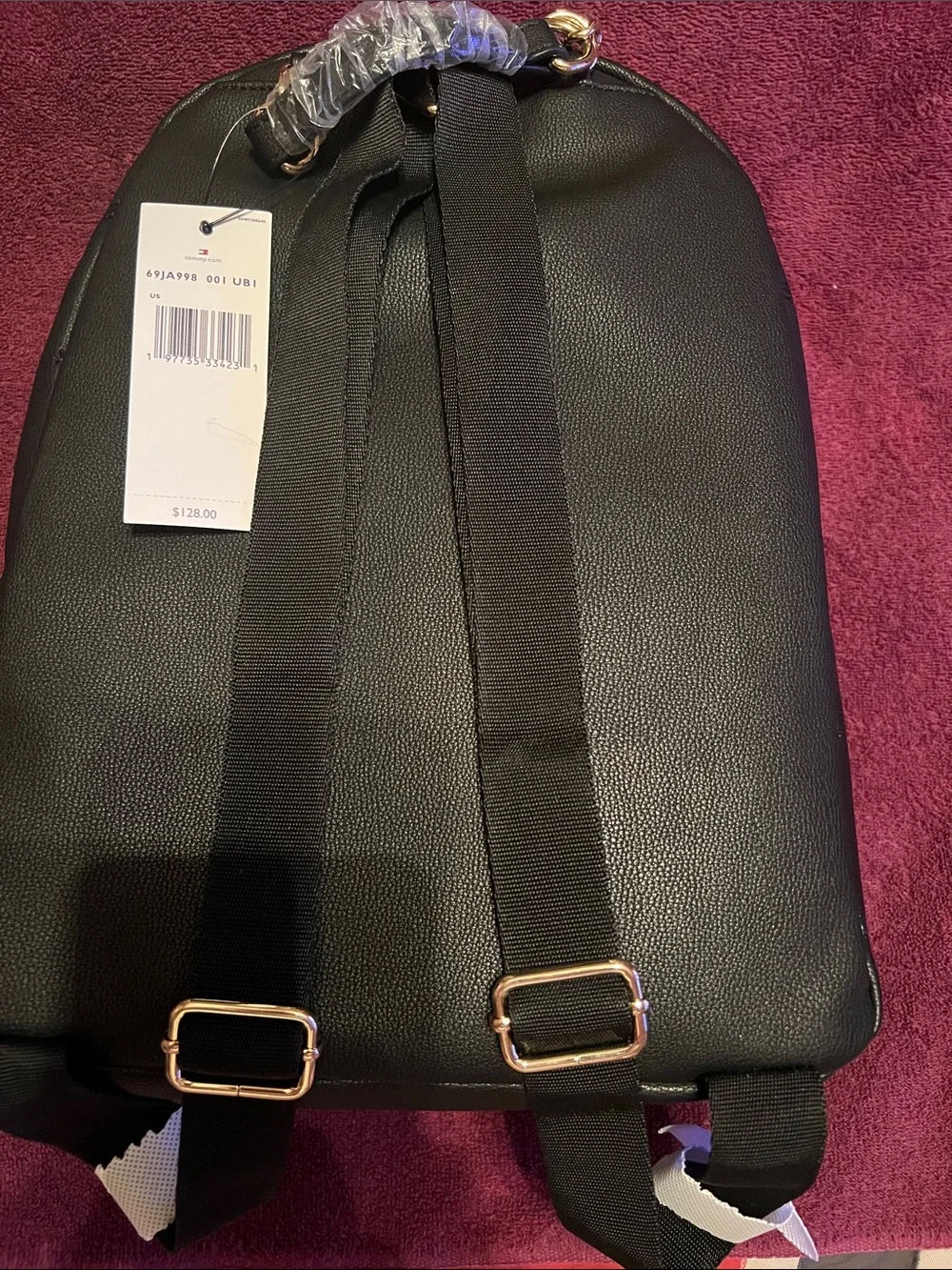 Tommy Hilfiger Black Backpack with Gold Logo